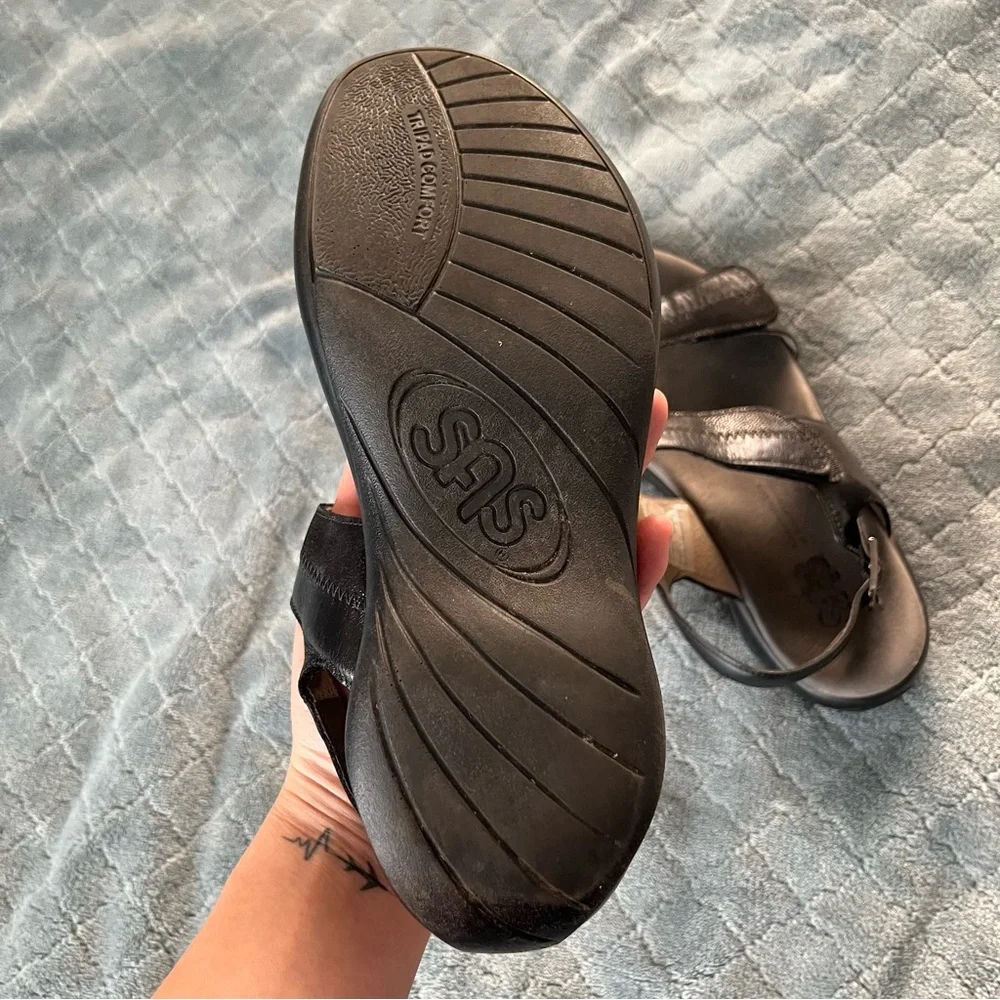 SAS Women Black Leather‎ Tripad Comfort Slingback Sandals Size 7 W A0395082